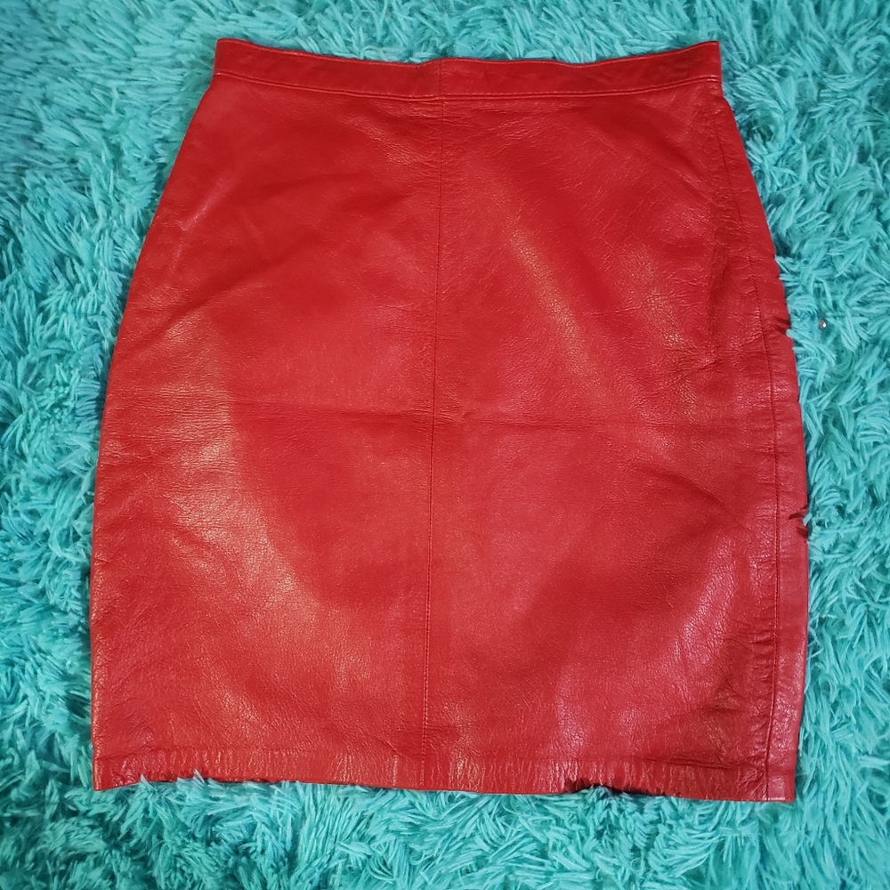 Red Faux Leather Skirt